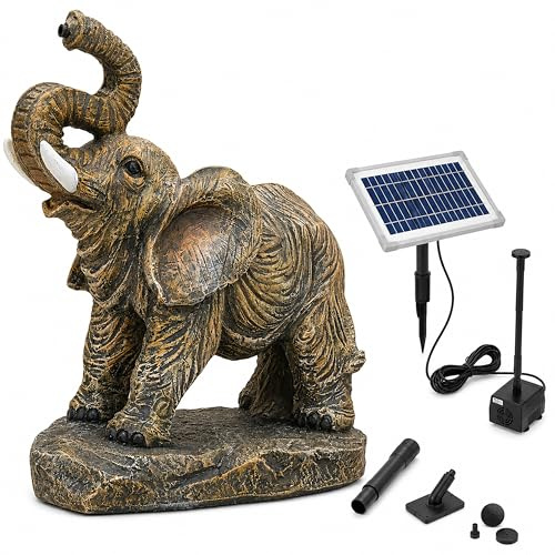 Esotec Solar Wasserspeier Set Elefant TEMBA 250l/h 5Wp IP68 101679 | 5Wp Solarmodul, 250l/h, IP68 Pumpe, 1m Wasserspiel Förderhöhe, Trockenlaufschutz, 5m Kabel, Polyresin, 2x1,5m Schlauch, 8VDC