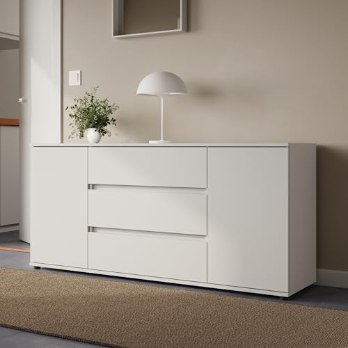Home Collective Kommode Sideboard mit Schubladen | modern Sideboard Wohnzimmer Schlafzimmer Flur Möbel | 150x40x70 cm | 3 Schubladen & 2 Türen | Weiß