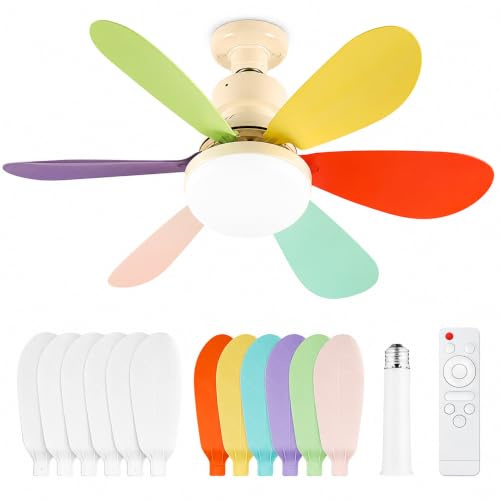 Afenau Ceiling Fans with Lights and Remote Control, 40W 12 Blade Ceiling Fan Light with 3 Colours, 2800K–6500K, 52cm Ceiling Fans with Lights for Bedrooms, Living Rooms and Kitchens