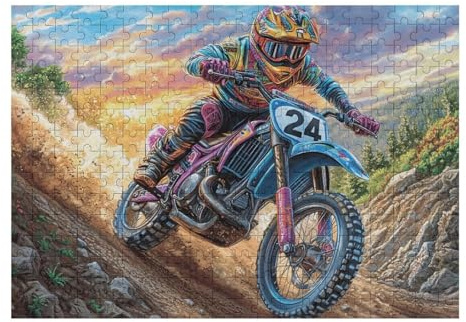Piloto de Motocross en montaña al Atardecer Puzzle 300 Piezas Educativo 3D Familiar Rompecabezas para Familia Desafío Intelectual DIY Creativo Decoración Hogar 300 PCS