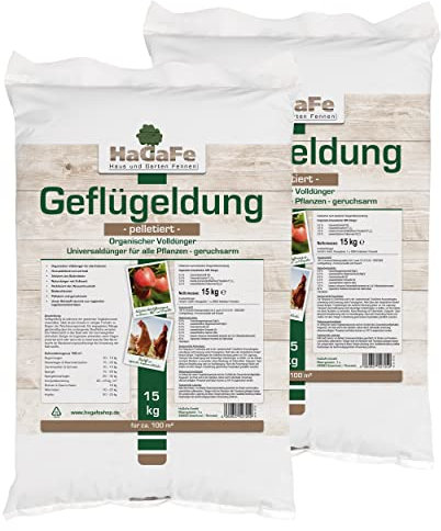 HaGaFe Hühnerdung Geflügeldung Hühnermist Geflügelmist Gartendünger Dung, 30kg (2x15kg)
