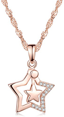 Yumilok Roségold 925 Sterling Silber Zirkonia Doppel Sterne Pentagramme Anhänger Halskette Kette mit Anhänger für Damen Mädchen