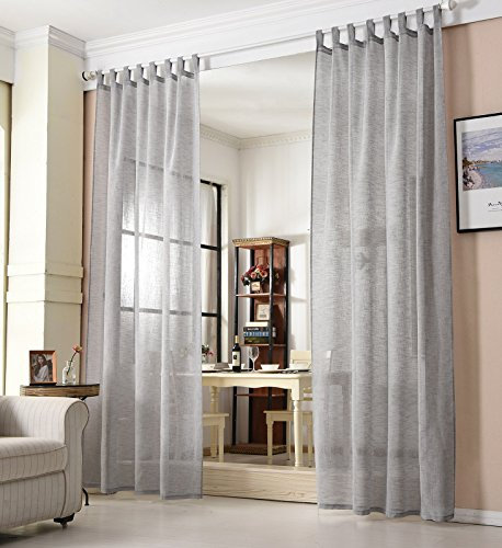 WOLTU Gardinen transparent mit Schlaufen Leinen Optik, Schlaufenschal Leinenvorhang im Landhausstil Stores Voile Fensterschal für Wohnzimmer Kinderzimmer Schlafzimmer, 140x225 cm Dunkelgrau (1 Stück)