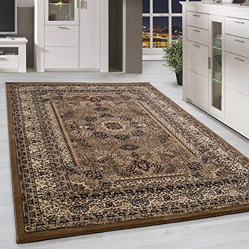 HomebyHome Klassischer Orient-Design Teppich mit Bordüre Schwarz-Meliert-Rot Beige für Wohnzimmer, Flur und Küche (300x400 cm), 6 Größen