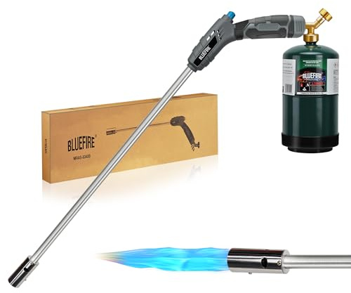 BLUEFIRE 32 Propane Weed Torch, Lightweight Flamethrower for Weeds, Self-Igniting Blow Torch for Weeds, Propane Torch Weed Burner, Portable Weed Killer Torch for Garden, Roof, Snow, and Charcoa