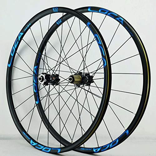 LSRRYD Hjulset för MTB 26/27,5 / 29 tum cykel skivbroms cykel hjul dubbla lager legering kant 24 ekrar 8-12 hastighetskassett förseglat lager navar QR (färg: Blå, storlek: 70 cm)