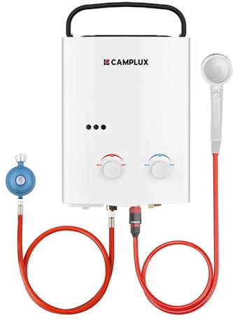 CAMPLUX AY132-DE 5 Liter Tankless Gasdurchlauferhitzer 50mbar, LPG Durchlauferhitzer mit Tragbarer Griff, 10 kW, Propan- oder Butangas, Campingdusche