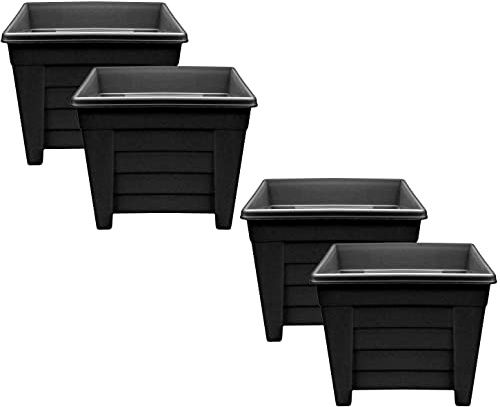 Optimal Products Long Trough/Oval/Square Plant Pot Plastic Planter Indoor Home Outdoor Garden Window Herb Flower Box (33cm Square Planter Ebony, 4)