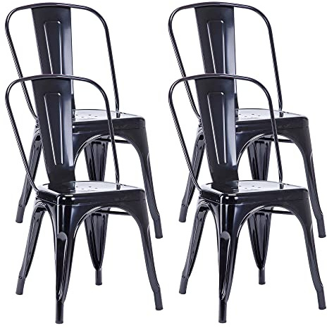 Duhome Metallstuhl Bistrostuhl 4er Set aus Eisen Esszimmerstuhl mit Rückenlehne, Stapelbare Küchenstühle, Schwarz