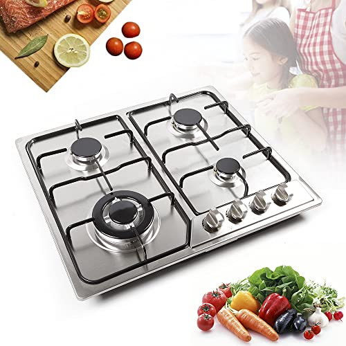Cocina de gas con 4 fuegos de acero inoxidable | Futchoy Gas de 58 x 50 cm Autark | Cocina de gas empotrable | Cocina de gas adecuada para gas natural o propano