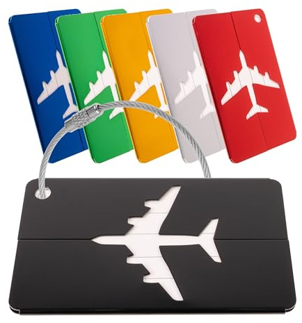 Kofferanhänger Set mit Adressschild, 6 Pack mit sechs Farben, Aluminium Schild, für Flugreise, Kreuzfahrt, Metallgepäckanhänger, Namensschild Koffer Kit, Adressanhänger, Taschenanhänger, ID Etikett