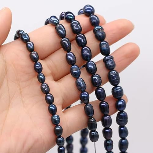 Natürliche Süßwasserperlen High Punch Lose Perlen für die Schmuckherstellung DIY Halskette Armband Zubehör 36cm 14quot;-Schwarzer Reis AA,7-8mm