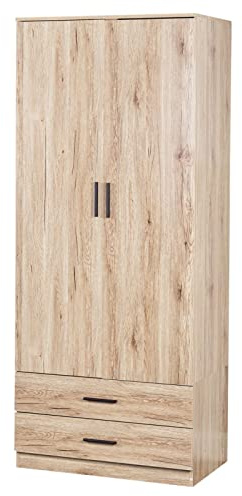 URBNLIVING Oak Wooden Bedroom Furniture Cabinet Chest of Drawers Dressing Table Wardrobe - 2 Door Wardrobe
