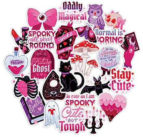 Navy Peony Pastel Cute Gothic Stickers (25 Pieces) - Kawaii, Black & Pink Themed, Waterproof | Stickers for Girls, Teens, Laptop, Water Bottle, Phone Case