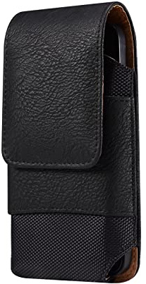 Vertical Smartphone Belt Pouch Black, Cell Phone Waist Belt Bag Leather Men, 6.9 Mobile Phone Purse Leather Carrying Case Belt Clip Pouch with Card Holder Smartphone Belt Loop Wallet Handbag Bumbag
