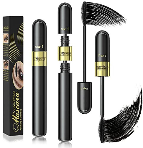 Mascara Waterproof 4D en Fibre de Soie 2 en 1 - Effet Faux Cils, Longue Durée, Anti-Taches, Sans Agglutination - Transparent et Épais, Noir