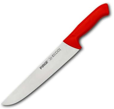 Pirge Ecco Metzgermesser 25 cm Rot Schlachtermesser - Fleischermesser - Stechmesser - Exzellenter Schärfe Metzgermesser - Edelstahl Profi Küchenmesser - Ergonomisches Kunststoff Griffdesign