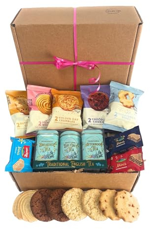 AST Gifts Afternoon Tea Hamper Set | Loose Mini Tea Tins Buttery Biscuits & Wafers Gift Set for Tea Lovers