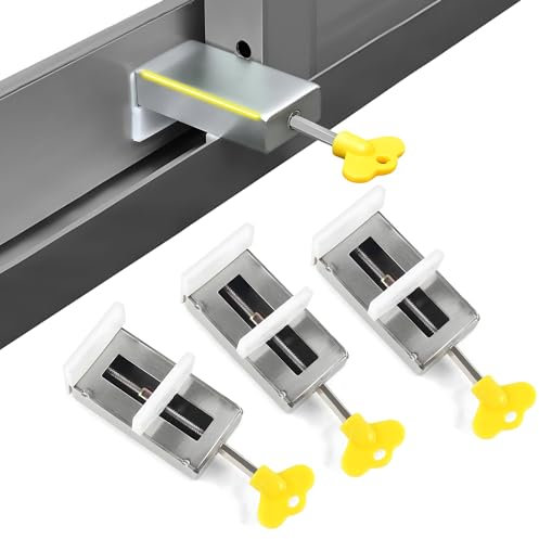 JEAL23 Pack 3 PCS Cierre Ventana Corredera | Cerradura Puerta Corredera de Aluminio | Seguridad Ventanas Niños (ACERO)