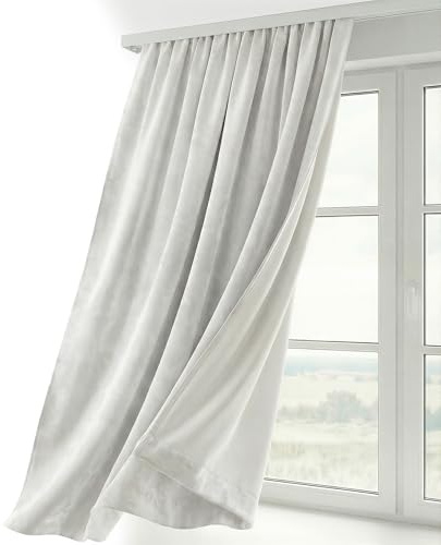 BEAUTEX Samt Vorhang Kräuselband U-Band Gardine Velvet abdunkelnd und Blickdicht, 140x175 cm (Breite 140 cm, Höhe 175 cm, Weiß)