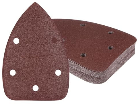 Kozelo 25pz Carta Vetrata Levigatrice a Triangolo Mouse - [Grana 120 3,5 x 5,5] Fogli di Carta Vetrata a Gancio e Ring Assortiti per Uso Lucidatura Mobili Legno 5 Fori Ossido Alluminio