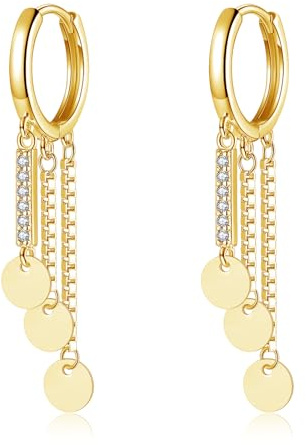 Loutade Ohrringe Hängend Silber Creolen, 925 Sterling Silber Ohrringe Quaste Baumeln, Hypoallergen Ohrringe Hängend Threading Lange Silber Quaste Kette Hängende Creolen Ohrringe für Damen Frauen