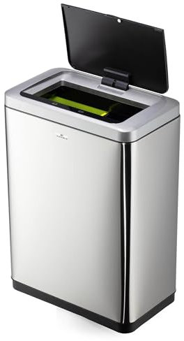 DURABLE - Poubelle Automatique No Touch Duo 2 x 20 L - Ouverture sans Contact - Deux Bacs Amovibles pour Séparer les Déchets - Argent Métallisé