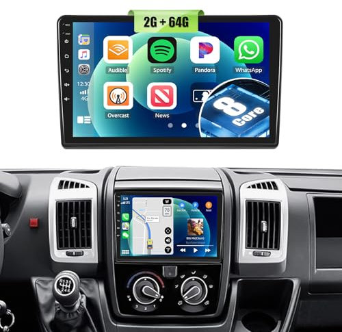 CAMECHO 2G+64G 8Core Android 13 Autoradio für FIAT Ducato 3/Peugeot Boxer 2/Citroen Jumper 2 mit Navi Carplay Android Auto,9-Zoll Bildschirm Doppel Din Autoradio mit Bluetooth RDS 32EQ DSP Mirror Link