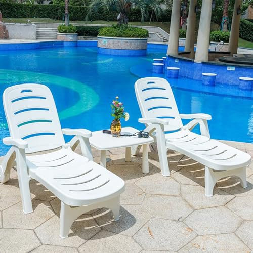 Tdfersasdw 2er-Set Chaiselongue-Stuhl für den Außenbereich, 5-Fach Verstellbarer Liegestuhl mit Rollen, wetterfester klappbarer Terrassen-Loungesessel für Pool, Strand und Garten,Weiß