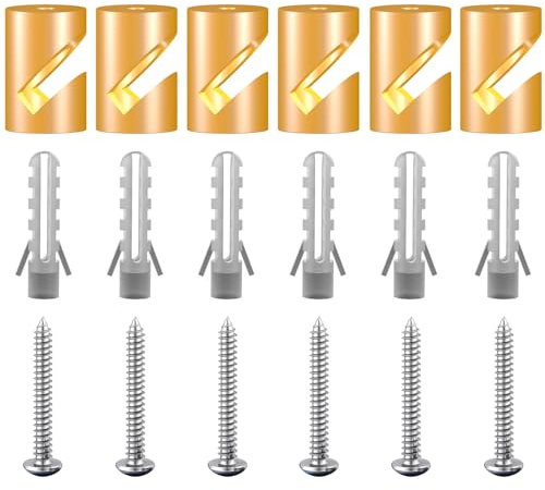 OASHISU 6 x Aluminiumlegierung Wand- und Deckenpins Golden für Textilkabel | V-Stil Deckenbefestigung Affenschaukel Aufputz-Kabelhalter für Lampe DIY mit Schrauben und Dübeln