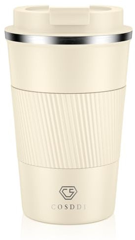 CS COSDDI Tazza termica da viaggio in acciaio inox, 13 oz/380 ml, a prova di perdite, con coperchio, a doppia parete, isolata per caffè, acqua e tè, tazza da caffè