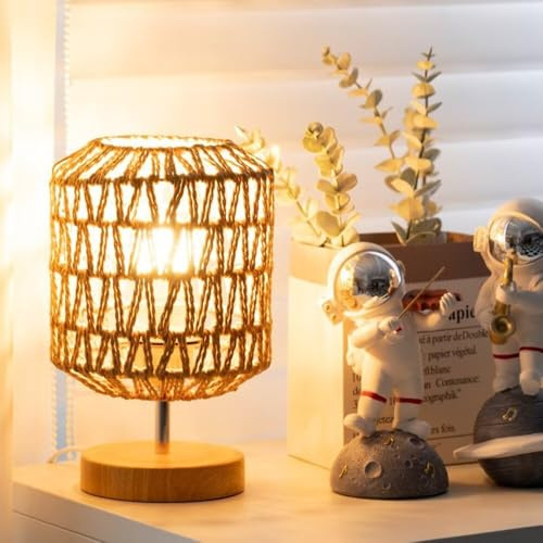 GUANSHAN Tischlampe aus Vintage-Papierseilgeflecht, Tischlampe im Landhausstil, Nachttischbeleuchtung, dekorative Tischlampe, stimmungsvolles Nachtlicht für Schlafzimmer, Wohnzimmer