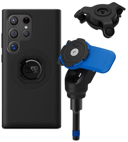Quad Lock Motorcycle Handlebar Clamp Bolt Phone Mount Kit with Vibration Dampener and Galaxy S24 Ultra MAG Case