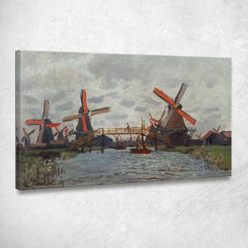 Windmühlen in der Nähe von Zaandam 1871 Claude Monet, mnt115 Bild gedruckt auf Leinwand, 50 x 30 cm