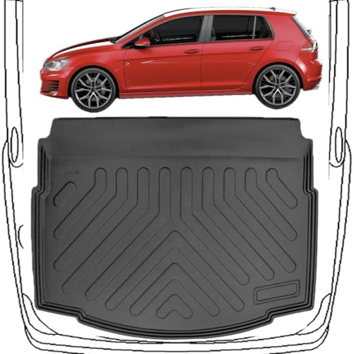 Trimak Passgenau 3D Untere Kofferraumwanne Kompatibel mit VW Golf 7 2013-2019 Kofferraummatte Schutzmatte Auto Zubehör Antirutschmatte Kantenschutz TPE Gummi Dauerhaft Schwarz