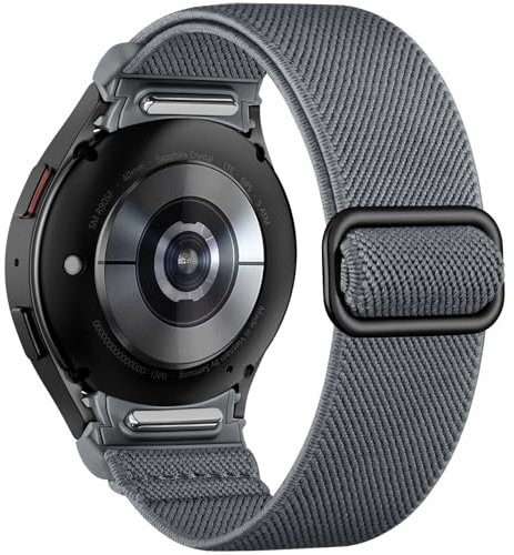Mastten Nylon elastiskt armband för Samsung Galaxy Watch 7/6/5/4 armband 40 mm 44 mm/Galaxy Watch 6 4 Classic/5 pro/FE, ingen lucka, snabbkoppling sportband för kvinnor och män, grå