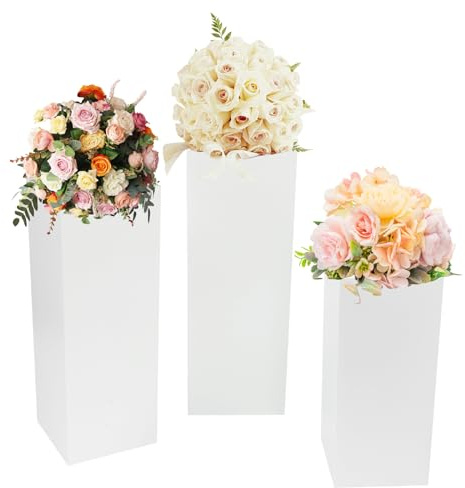 QUEWATSA 3PCS Metal Pedestal Stands, Square Pedestal Stands for Parties, Flower Display Rack, Dessert Table Cube Display Pillars for Birthday Wedding Bridal Baby Shower Party Decorations
