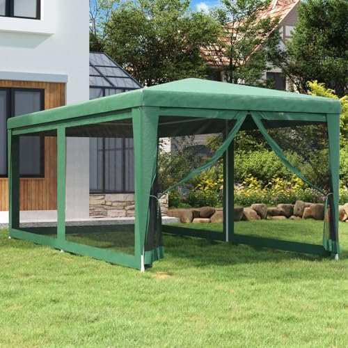 LAPOOH Partyzelt mit 6 Mesh-Seitenwänden, Party Zelt, Pavillon, Faltpavillon, Garagenzelt, Gartenzelt, Grün 3x6 m HDPE