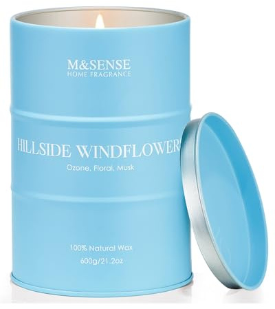 M&SENSE Duftkerze im Glas „HILLSIDE WINDFLOWER“ – Frühlingskerze mit Ozon, Blüten & Moschus (Orange, Jasmin, Pfirsich) | 100% Naturwachs | 600g | Zimmerduft, Wachs, Geschenk