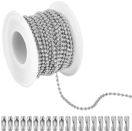 SUNNYCLUE 32.8 Feet/10M Silver Bead Ball Chain Necklace Bulk Stainless Steel Beaded Keychain with 20Pcs Connector Clasps Hanging Ornaments Bead Dog Tag Chains for Men Jewellery Making Necklace