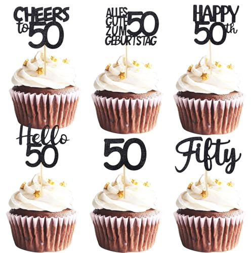 ALEGRE Cupcake topper födelsedag (50, svart)