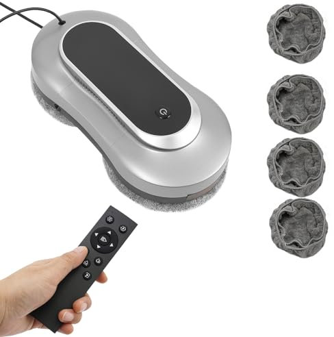 Nettoyeur de vitres électrique automatique avec double jet d'eau et 10 chiffons de nettoyage, aspirateur intelligent pour l'intérieur et l'extérieur des fenêtres de grande hauteur (gris argenté)