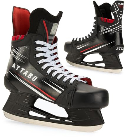 ATTABO Eishockey Schlittschuhe Herren Blade in Schwarz Größe 46 EU Langlebige Edelstahlkufe Stabiler Knöchelschutz Schnürverschluss Komfortabel und langlebig für Fortgeschrittene