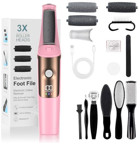 PKBD Lima Eléctrica Pies Pedicura Eléctrica Profesional, Herramientas de Cuidado de Pies y Kits de Accesorios, 3 Velocidades, Impermeable, Larga Vida de la Batería, Lijado Profesional Foot File,Rosa