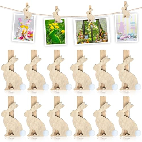 12 Pezzi Clip di Legno di Pasqua Mollette di Legno, Mollette Pasquali, Mini Mollette Legno Coniglio Pasqua, Foto Clip di Pasqua, Coniglio Pasquale Decorazioni, per Pasqua, Regali, Decorazione Foto (C)