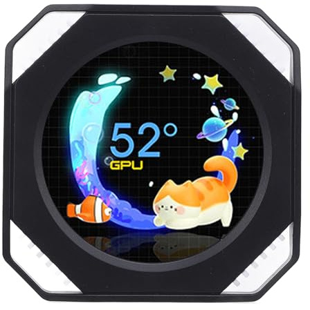 ASHATA Pantalla USB de 2.1 Pulgadas, Visualización de Temperatura de la PC, Case de PC Secundaria Tema Dinámico de Bricolaje RGB GPU CPU Corrador de Agua, Programable Compatible (Black)