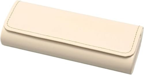 HAFRILY Brillenetui Hardcase,Portable Brillenetui Leder,Brillenbox aus PU-Leder Schutz Gegen Druck Lightweight Travelling Metall für Damen und Herren (Beige)