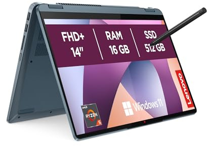 Lenovo IdeaPad Flex 5 Notebook 14 Display WUXGA (1920x1200) IPS, AMD Ryzen 5 7430U, RAM 16GB, 512GB SSD, Windows 11 Home, Digital Pen inclusa - Stone Blue
