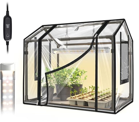 Bstrip Gewächshaus für den Innenbereich, mit Wachstumslicht, Mini-EVA-Zelt mit PE-Bodenmatte, Belüftungsfenstern und Reißverschlusstür, 18 W Tisch-Gewächshaus-Licht für Saatgut mit Timer, 60,5 x 49,9