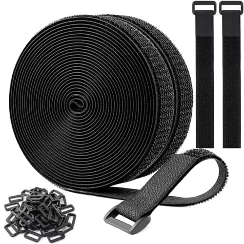 KIRZAX Bridas reutilizables de velcro de 5 m x 2 cm con 25 hebillas metálicas, fáciles de cortar y resellar, ideales para la gestión de cables, jardinería y talleres